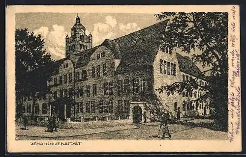 Künstler-AK Jena, Universität mit Passanten