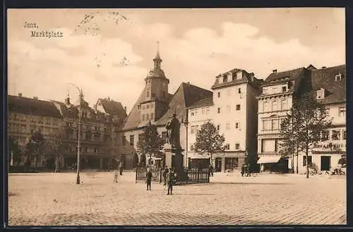 AK Jena, Marktplatz mit Denkmal