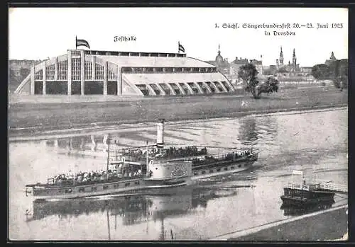 AK Dresden-Blasewitz, Sängerbundesfest 1925, Festhalle, Dampfer Loschwitz