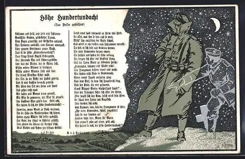 AK Soldat auf Wacht mit Gedicht Höhe Hundertundacht-im Felde gedichtet, Propaganda 1. Weltkrieg