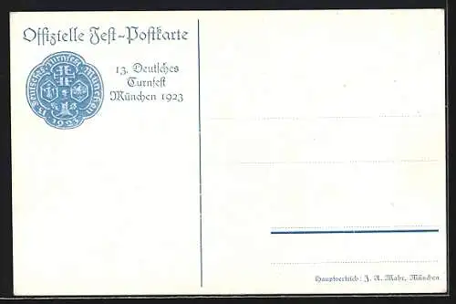 Künstler-AK München, 13. Deutsches Turnfest 1923, Reiter mit Fahne