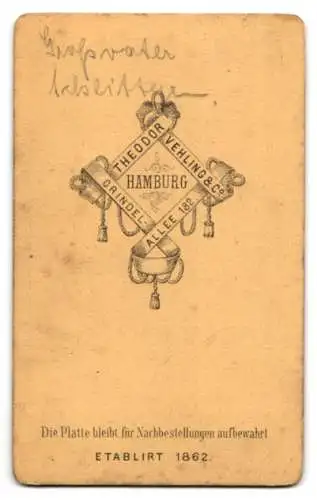 Fotografie Theodor Vehling &amp Co., Hamburg, Grindelallee 182, Herr Schlitter als junger Mann