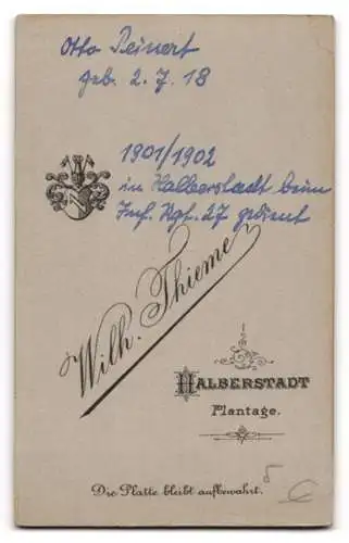 Fotografie Wilh. Thieme, Halberstadt, Plantage, Soldat Otto Peinert in Uniform