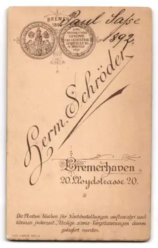 Fotografie Herm. Schröder, Bremerhaven, Lloydstrasse 20, Paul Sasse im Jahr 1892