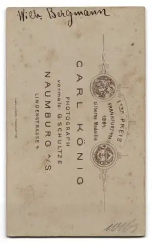 Fotografie Carl König, Naumburg, Lindenstrasse 4, Wilhelm Bergmann im Halbprofil