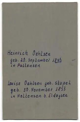 Fotografie Karl Meier, Hannover, Engelbosteler Damm 130, Heinrich und Louise Oehlsen geb. Stapel