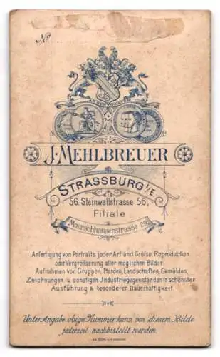 Fotografie J. Mehlbreuer, Strassburg, Steinwallstrasse 56, Portrait eines Soldaten in Uniform