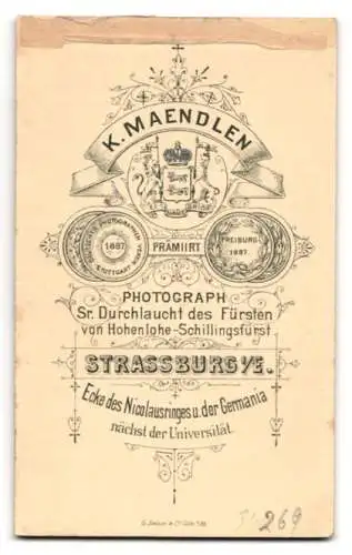 Fotografie K. Maendlen, Strassburg, Ecke des Nicolausrings, Porträt eines Soldaten in Uniform