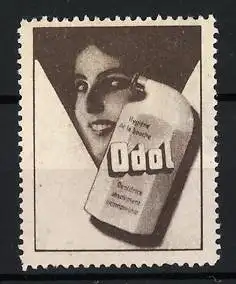 Reklamemarke Odol, Mundwasser, Flasche mit Gesicht