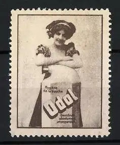 Reklamemarke Odol Mundwasser, Frau mit Flasche