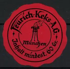 Reklamemarke München, Backwaren Feurich-Keks A.G., brennende Fackel