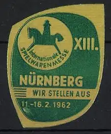 Reklamemarke Nürnberg, Internationale Spielwarenmesse 1962, Schaukelpferd-Symbol