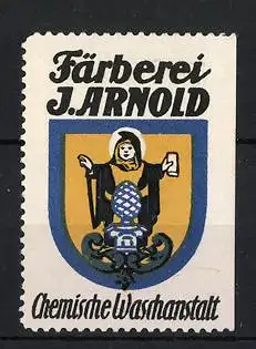 Reklamemarke Färberei J. Arnold, Wappen mit Münchner Kindl