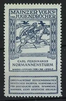 Reklamemarke Mainz, Volks - und Jugendbücher, Carl Ferdinands Normannensturm, Ritterdarstellung