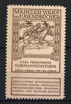 Reklamemarke Mainz, Volks - und Jugendbücher, Carl Ferdinands Normannensturm, Reiter in Schlacht