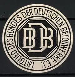 Reklamemarke Mitglied des Bundes der Deutschen Betonwerke e.V., Monogramm DB