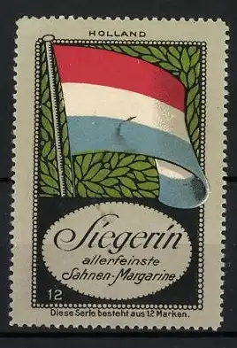 Reklamemarke Holland, Siegerin allerfeinste Sahnen-Margarine, Flagge und Lorbeerblätter