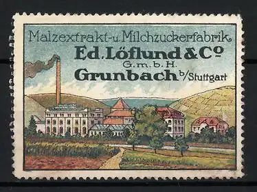 Reklamemarke Grunbach, Ed. Löflund & Co. G.m.b.H., Fabrikansicht