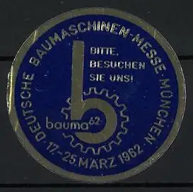 Reklamemarke München, Deutsche Baumaschinen-Messe 1962, Zahnrad und Zahl 62