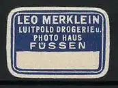 Reklamemarke Füssen, Leo Merklein, Luitpold Drogerie und Photo Haus