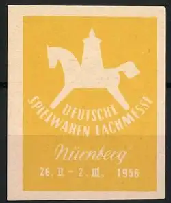 Reklamemarke Nürnberg, Deutsche Spielwaren Fachmesse 1956, Schaukelpferd