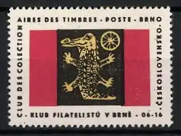 Reklamemarke Brünn - Brno, Klub Filatelistu, Krokodil-Symbol