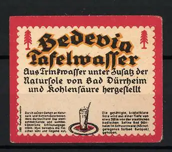 Reklamemarke Bad Dürrheim, Bedevia Tafelwasser, Glas mit Sprudelwasser