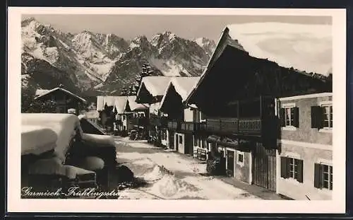 AK Garmisch, Frühlingsstrasse im Winter