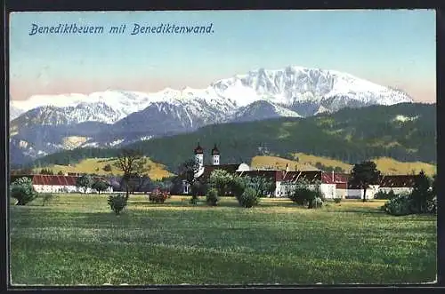 AK Benediktbeuern, Blick zum Ort mit Benediktenwand