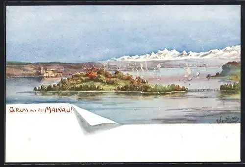 Künstler-AK Insel Mainau, Gesamansicht