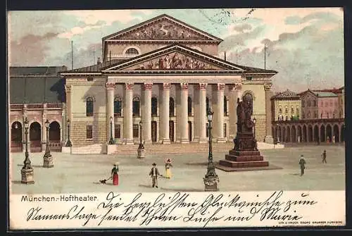 Lithographie München, Ansicht vom Hoftheater