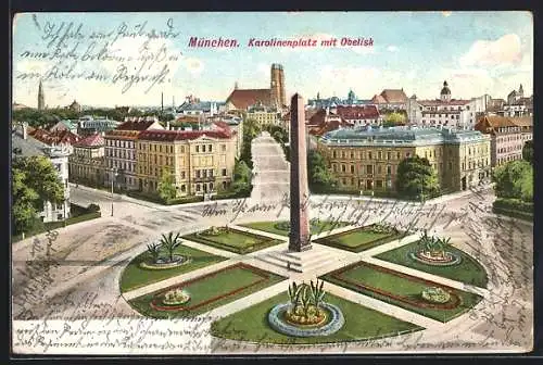 AK München-Au, Blick auf den Karolinenplatz mit Obelisk