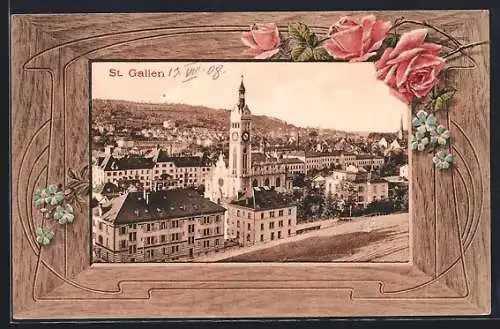 AK St. Gallen, Blick auf Kirche, Passepartout