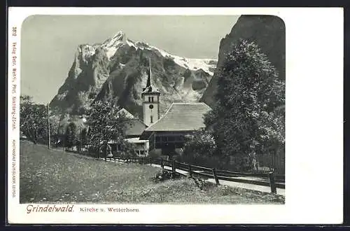 AK Grindelwald, Kirche und Wetterhorn