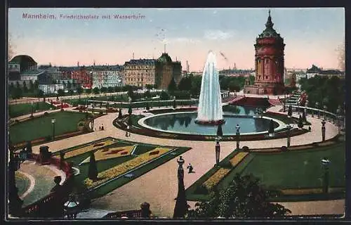 AK Mannheim, Friedrichsplatz mit Wasserturm