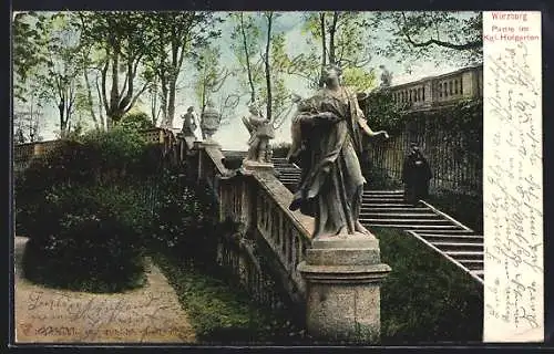 AK Würzburg, Hofgarten, Treppe mit Statuen