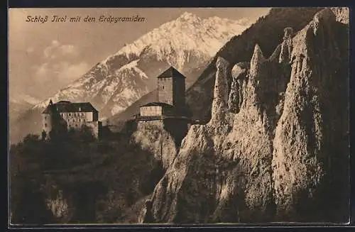 AK Meran, Schloss Tirol mit den Erdpyramiden