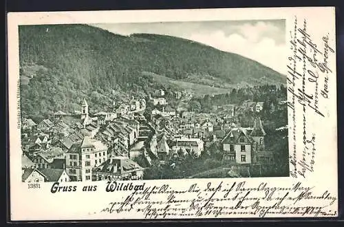 AK Wildbad / Schwarzwald, Ortsansicht mit Bergen und Wohnhäusern