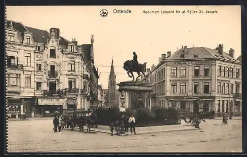 AK Ostende, Monument Léopold ler er Eglise St. Joseph