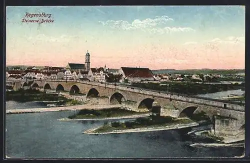 AK Regensburg, Ortspartie mir Steinerne Brücke