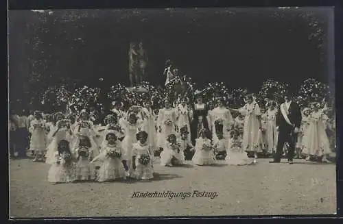 AK Wien, Jubiläumsfestzug Kaiserhuldigung 12. Juni 1908, Kindergruppe in weissen Kleidern