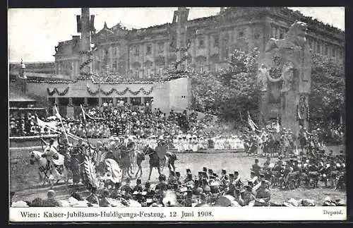 AK Wien, Kaiser-Jubiläums-Hudigungs-Festzug 1908, Reiter mit Lanzen