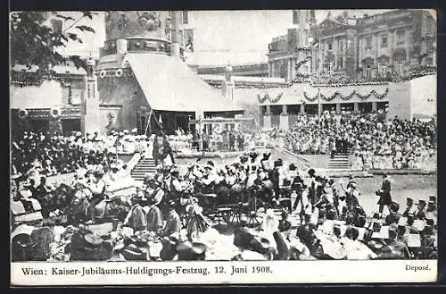 AK Wien, Szene vom Kaiser-Jubiläums-Huldigungs-Festzug am 12. Juni 1908