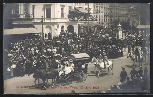 AK Wien, Kutsche und Reiter beim Kaiser-Jubiläum Huldigungs-Festzug 1908