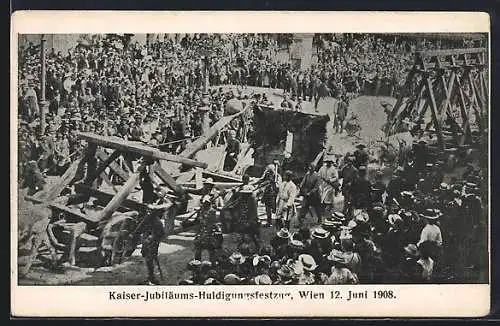 AK Wien, Katapult und Rammbock beim Kaiser-Jubiläums-Huldigungsfestzug 1908