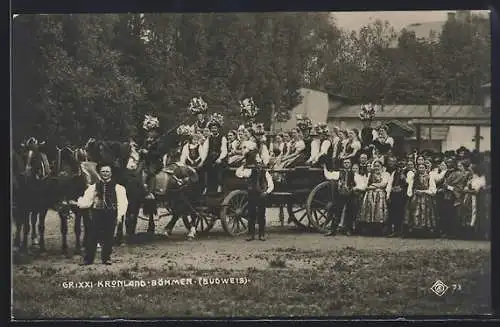 AK Gruppe XXI, Festwagen Kronland Böhmen (Budweis), Kaiserhuldigungs-Festzug