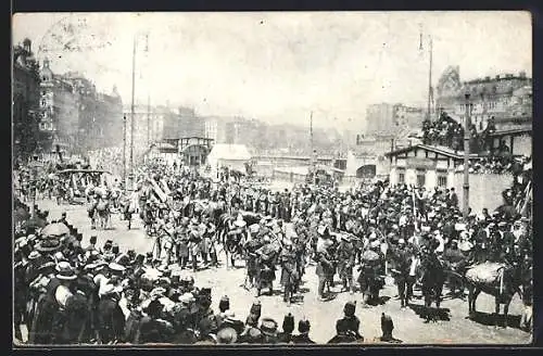 AK Wien, Mittelalterliche Ritter mit Katapulten beim Kaiser-Jubiläums-Huldigungs-Festzug 1908