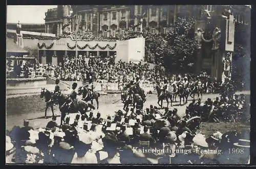 AK Wien, Reitergruppe beim Kaiserhuldigungs-Festzug 1908