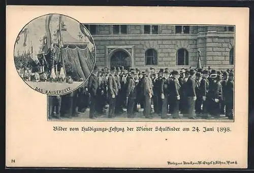 AK Wien, Das Kaiserzelt, Kaiserhuldigung der Wiener Schulkinder am 24. Juni 1898