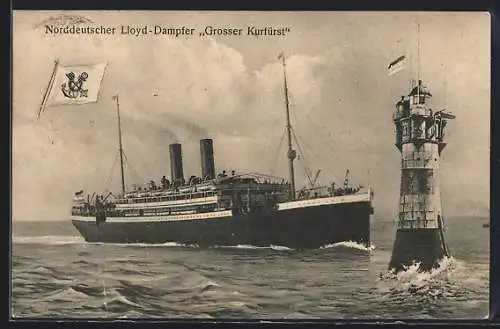 AK Passagierschiff Dampfer Grosser Kurfürst des Nordd. Lloyd in Fahrt, Leuchtturm